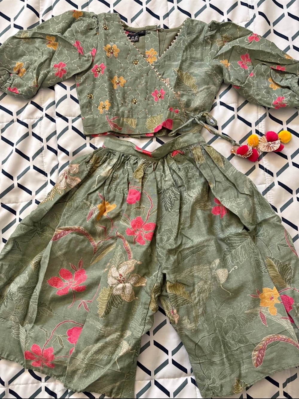 18M old to 2 yr baby girl Floral Green Lehenga Choli Set